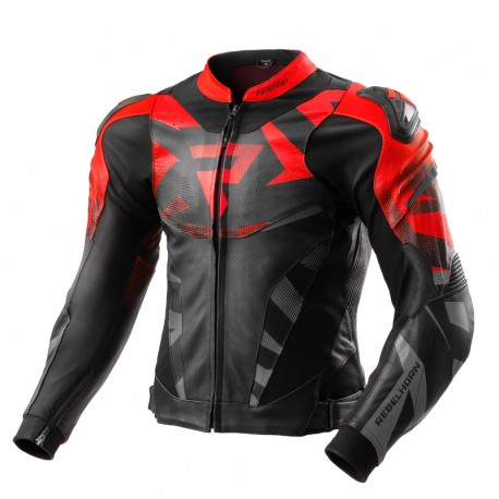 KURTKA MOTOCYKLOWA SKÓRZANA REBELHORN INFERNO BLACK FLUO RED 46