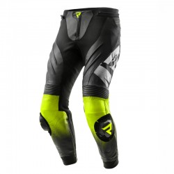 SPODNIE MOTOCYKLOWE SKÓRZANE REBELHORN INFERNO BLACK WHITE FLUO YELLOW 46