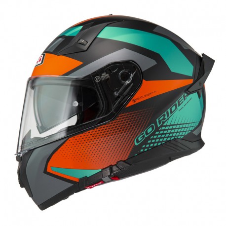 KASK MOTOCYKLOWY NZI GO RIDER STREAM DUO QUADRI BLACK ORANGE GREEN MATT XL