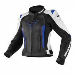 SHIMA LADY MIURA BLACK WHITE BLUE LEATHER JACKET