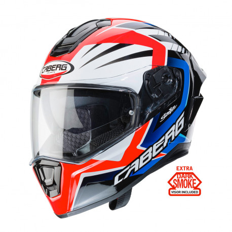 KASK CABERG DRIFT EVO MR55 CZERWONY/NIEBIESKI/BIAŁY + CIEMNY WIZJER W ZESTAWIE