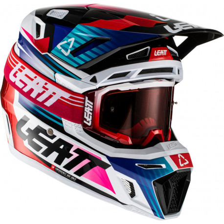 KASK LEATT MOTO 8.5 V22 ROYAL + GOGLE VELOCITY 5.5 GRATIS GRANATOWY CZERWONY