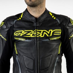 KURTKA SKÓRZANA OZONE RS600 BLACK/FLUO YELLOW 46